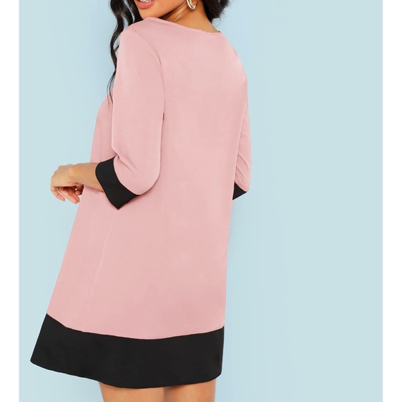 Pink Black Contrast Trim Shift Tunic Dress - Picture 2 of 6